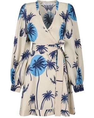 Raquel Diniz Ballonärmel Wickelkleid Aus Leinen-Seide - Blau