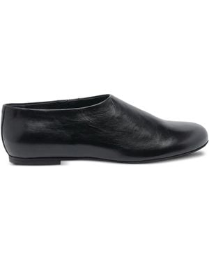 Poeve Round-Toe Leather Ballet Flats - Black