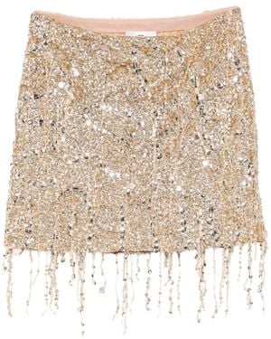 Elisabetta Franchi Sequinned-Fringe Tulle Mini Skirt - Natural