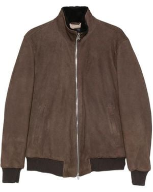 Barba Napoli Shearling-Lined Suede Jacket - Brown