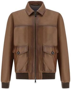 Paul & Shark Aqualeather Leather Bomber Jacket - Brown