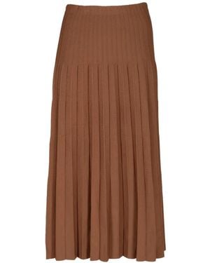 STAUD Lena Pleated Midi Skirt - Brown