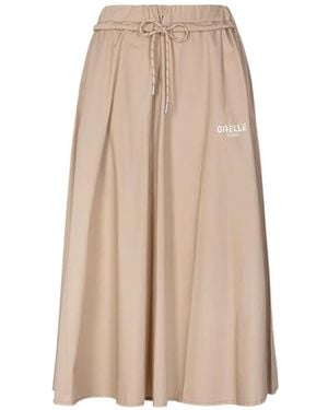 Gaelle Paris Drawstring-Waist Logo-Print Midi Skirt - Natural
