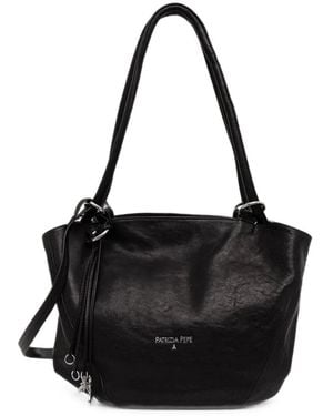 Patrizia Pepe Logo-Print Leather Tote Bag - Black