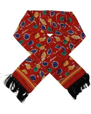 Dolce & Gabbana Umbrella-Print Fringe-Trim Scarf - Red