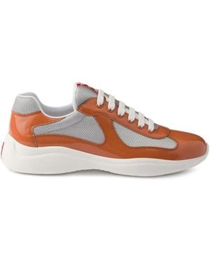 Prada Two-Tone Leather And Fabric America S Cup Trainers - Brown