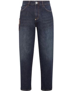 Philipp Plein Vaqueros Ajustados Con Apliques - Azul