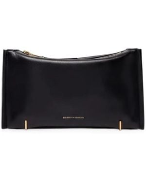 Elisabetta Franchi Logo-Stamp Leather Clutch Bag - Black