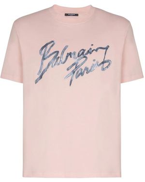 Balmain Printed Cotton T-Shirt - Pink