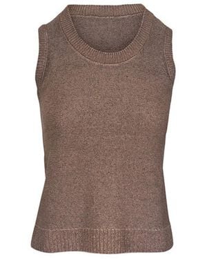 Kinross Cashmere Gebreide Lurex Tanktop - Bruin