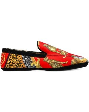 Versace Animal-Print Home Loafers - Red