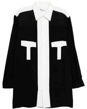 Yohji Yamamoto Monochrome-Panelled Shirt - Black