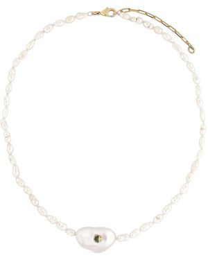 FENOMENA Emerald-Embellished Pearl Necklace - White
