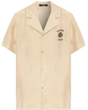 Balmain Logo-Embroidered Camp-Collar Shirt - Natural