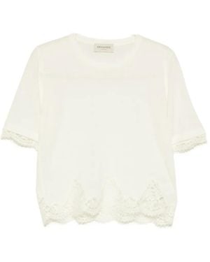 ERMANNO FIRENZE Short-Sleeve Lace-Trim Top - White