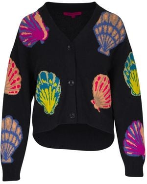 The Elder Statesman Shell-Print Cashmere Cardigan - Blue
