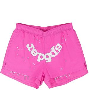 Sp5der Layered Logo-Print Shorts - Pink