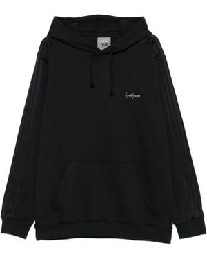 Y-3 Sudadera con capucha y detalle de rayas - Negro