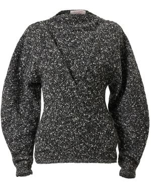 Carolina Herrera Pleated Bouclé Sweater - Gray
