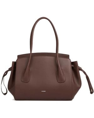 Jil Sander Voyage Drawstring Leather Tote Bag - Brown