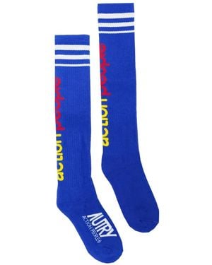 Autry Logo-Print Striped-Trim Socks - Blue