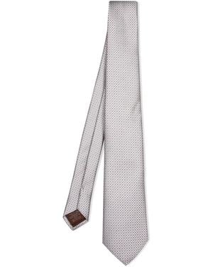 Canali Geometric-Pattern Jacquard Tie - White