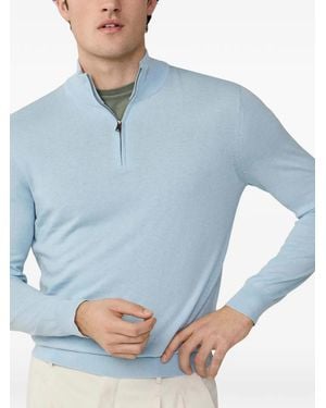 Hackett Quarter-Zip Cotton Jumper - Blue
