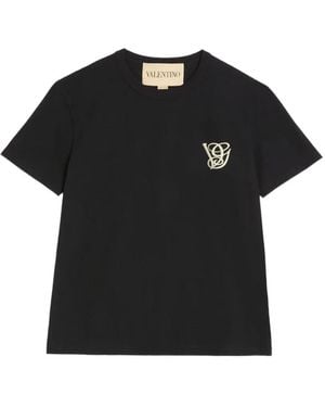Valentino Garavani Embroidered-Logo T-Shirt - Black