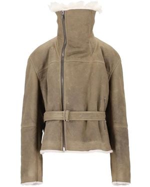 Rick Owens Belted Leather Jacket - Natural
