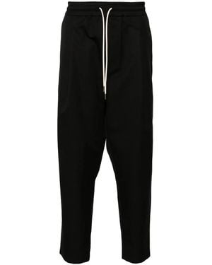 Drole de Monsieur Drawstring Twill Cropped Trousers - Black