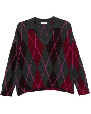 Majestic Filatures Argyle-Patterned Polo-Collar Jumper - Red