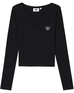 Chocoolate Ribbed-Knit Long-Sleeve Top - Black
