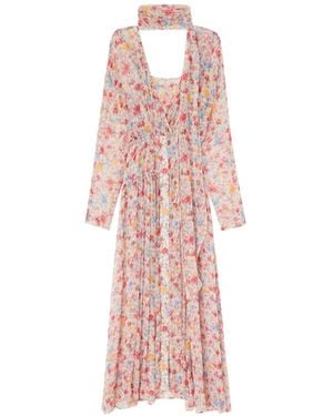 Ganni Floral-Print Silk Maxi Dress - Pink