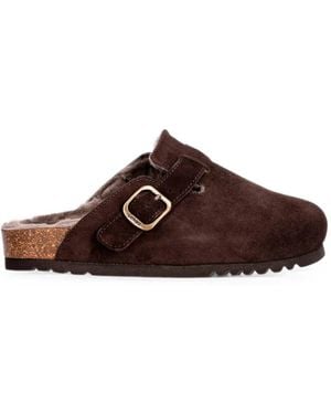 Scholl Fae Fur Buckle-Fastening Suede Mules - Brown