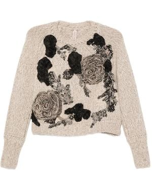 Antonio Marras Floral-Appliqué Sequin-Embellished Jumper - White