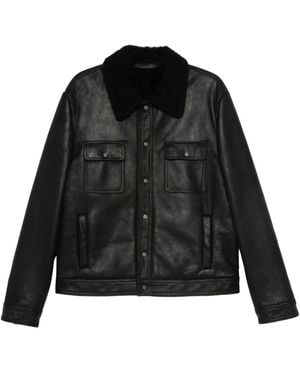 Salvatore Santoro Lederjacke mit Fleece-Futter - Schwarz