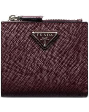 Prada Small Triangle Logo Saffiano Leather Wallet - Purple