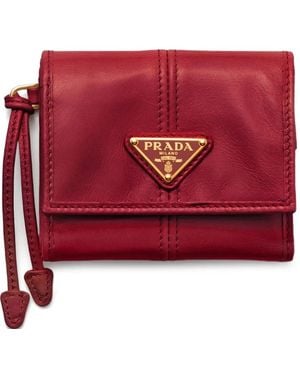 Prada Logo-Plaque Leather Wallet - Red