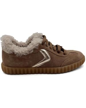 Voile Blanche Ines Shearling-Trim Sneakers - Brown