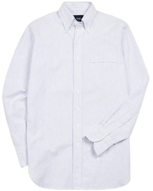 Drake's Ticking Stripe Cotton-Oxford Shirt - White