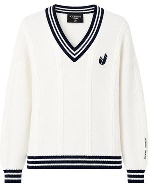Iceberg Cable-Knit Striped-Trim Knitwear - White