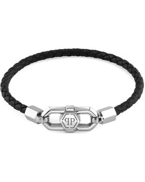Philipp Plein Braided Leather Bracelet - メタリック