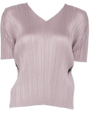 Pleats Please Issey Miyake Pleated V-Neck T-Shirt - Pink