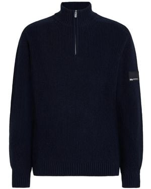 KARL LAGERFELD Half-Zip Ribbed-Knit Jumper - Blue