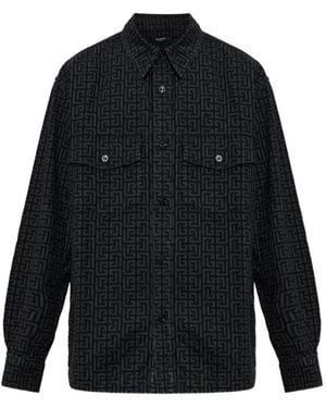 Balmain Monogram-Print Denim Shirt - Black