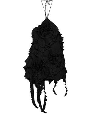 Blumarine Pleated-Rose Taffeta Mini Dress - Black