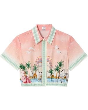 CASABLANCA Ethereal Cotton Cropped Short Sleeve Shirt - Pink