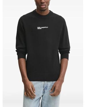 Karl Lagerfeld Logo-Embroidered Crew-Neck Sweater - Black