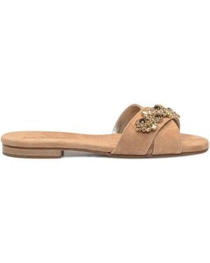 Emanuela Caruso Crystal-Embellished Sandals - Natural