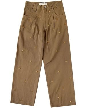 Song For The Mute Bead-Embellished Straight-Leg Trousers - Green